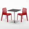 Table carrée 60x60 pied acier et plateau noir avec 2 chaises colorées Gruvyer Pistachio 