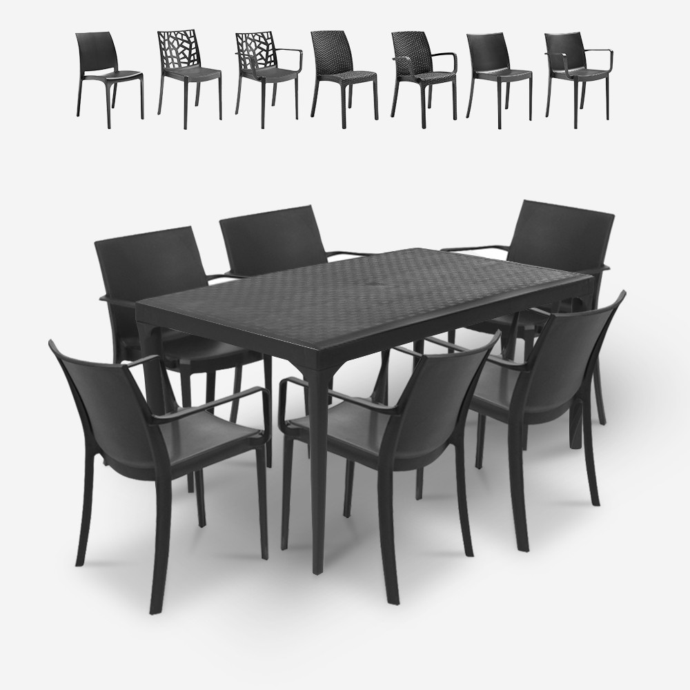Sunrise Dark Salon de jardin avec table 150x90cm et 6 chaises noir