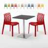 Table carrée 60x60 pied acier et plateau noir avec 2 chaises colorées Gruvyer Pistachio Dimensions