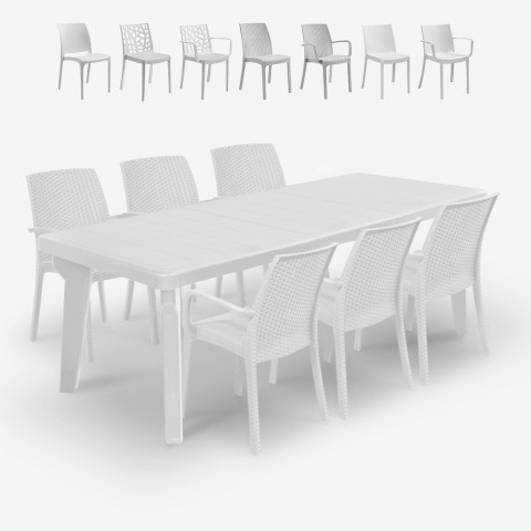 Table extensible 160-220cm + 6 chaises de jardin blanc Liri Light Promotion