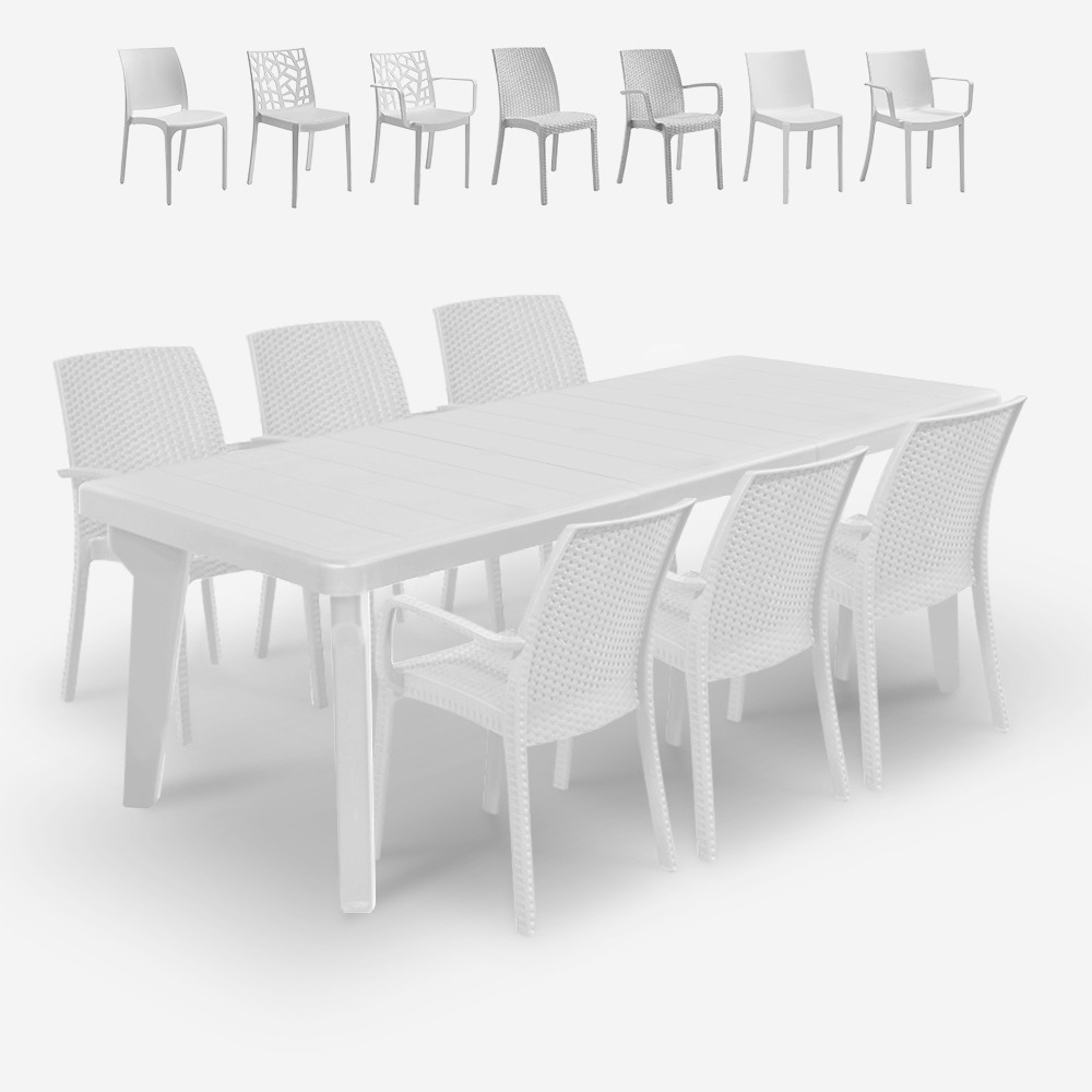 Table extensible 160-220cm + 6 chaises de jardin blanc Liri Light