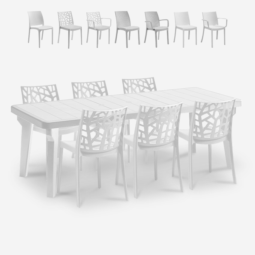 Table extensible 160-220cm + 6 chaises de jardin blanc Liri Light Offre Table extensible 160-220cm + 6 chaises de jardin blanc Liri Light Offre