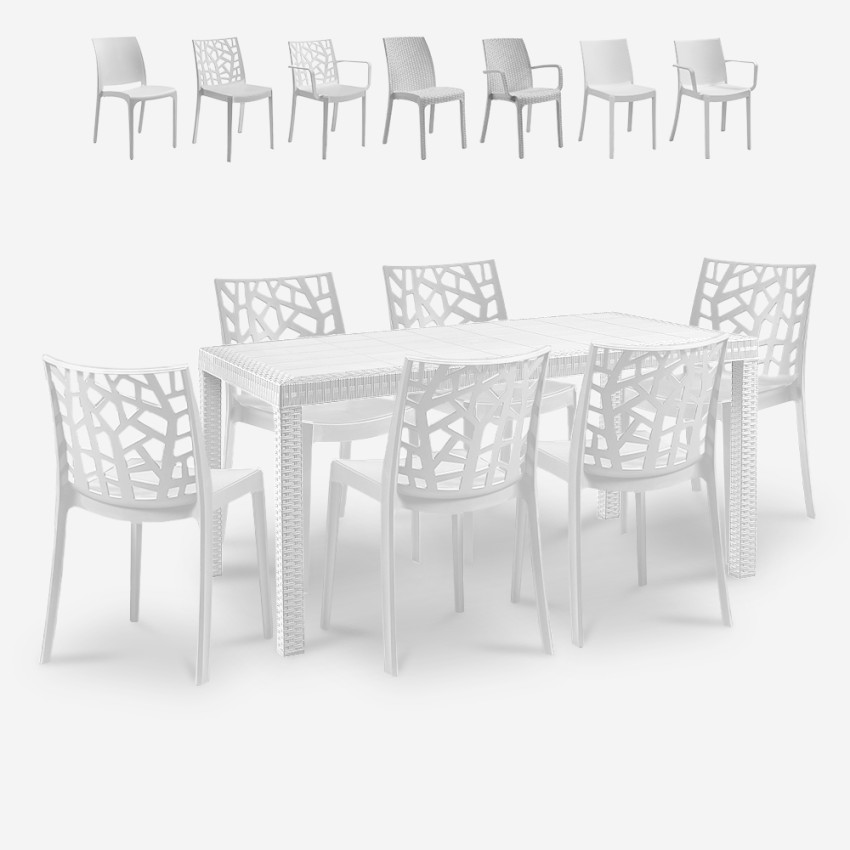 Salon de jardin table rotin 150x90cm 6 chaises blanches Meloria Light Choix