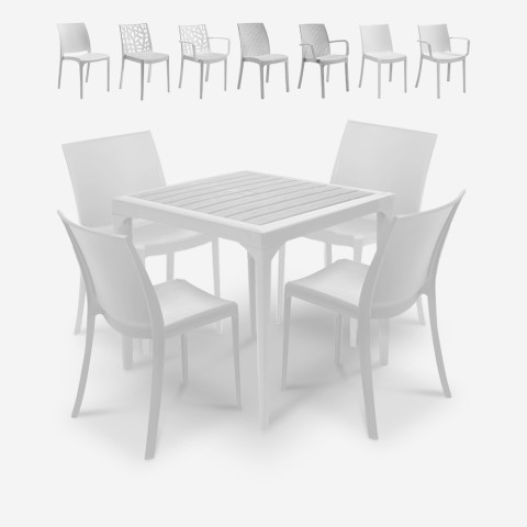 Salon de jardin table 80x80cm + 4 chaises blanches Provence Light Promotion