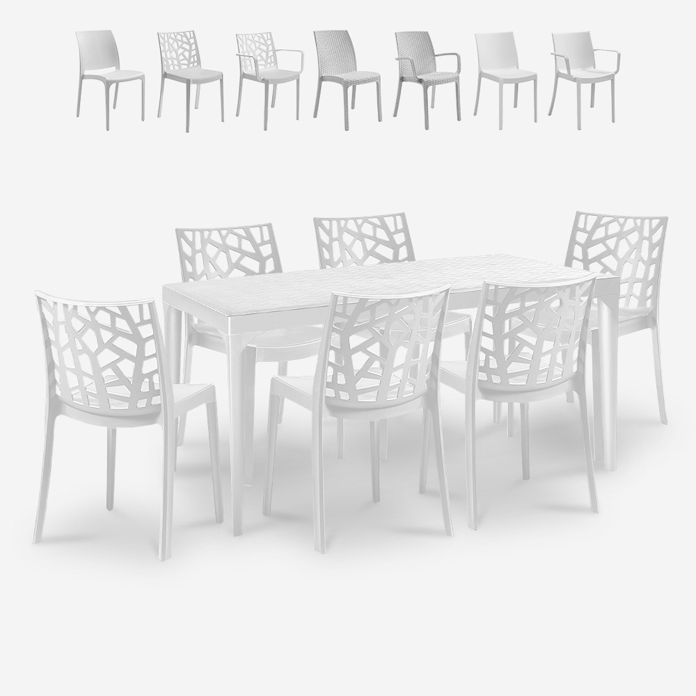 Salon de jardin table 150x90cm 6 chaises blanches Sunrise Light