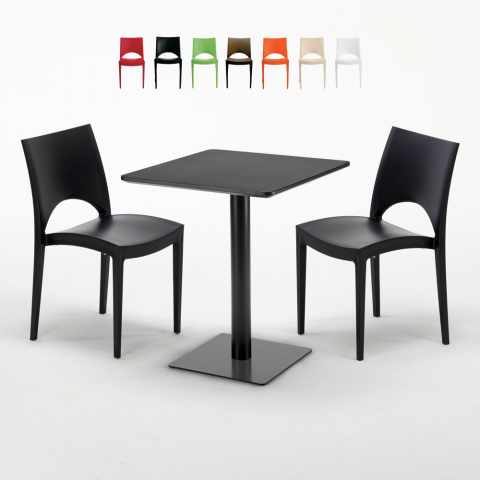 Table carrée 60x60 noire avec 2 chaises colorées Paris Licorice