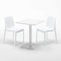 Table carrée 60x60 blanche avec 2 chaises colorées Ice Lemon 
