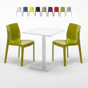 Table carrée 60x60 blanche avec 2 chaises colorées Ice Lemon Choix