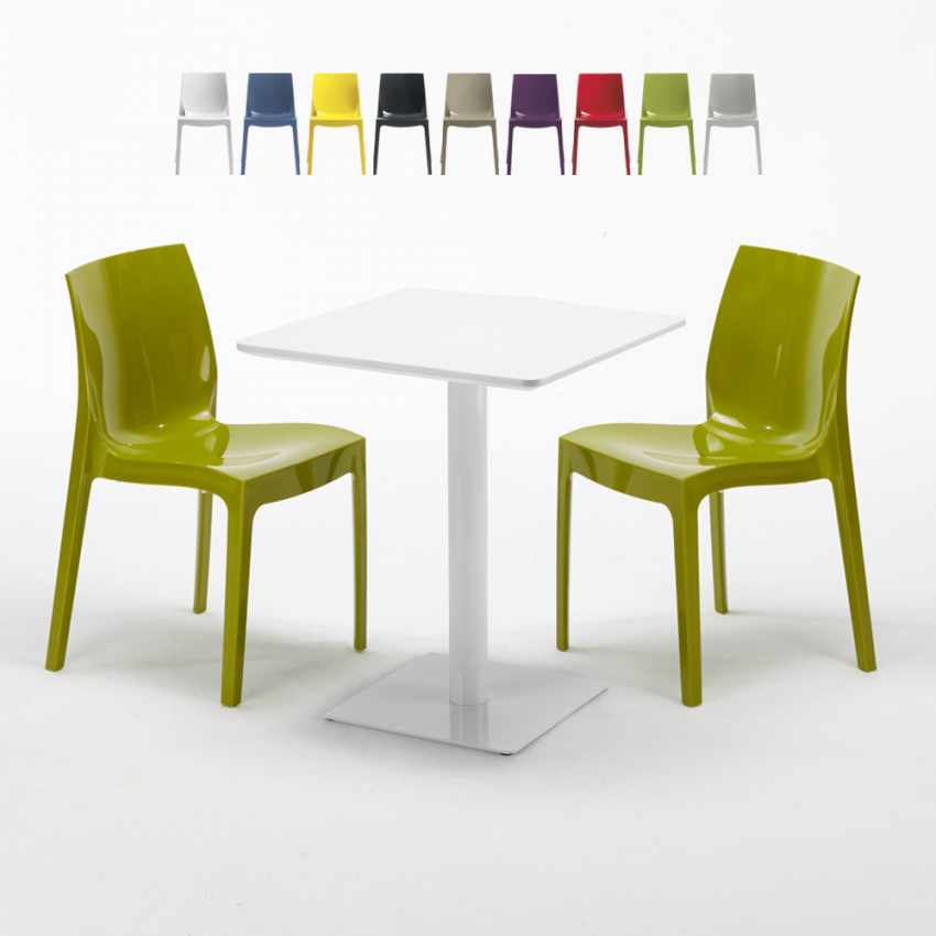Table carrée 60x60 blanche avec 2 chaises colorées Ice Lemon Choix
