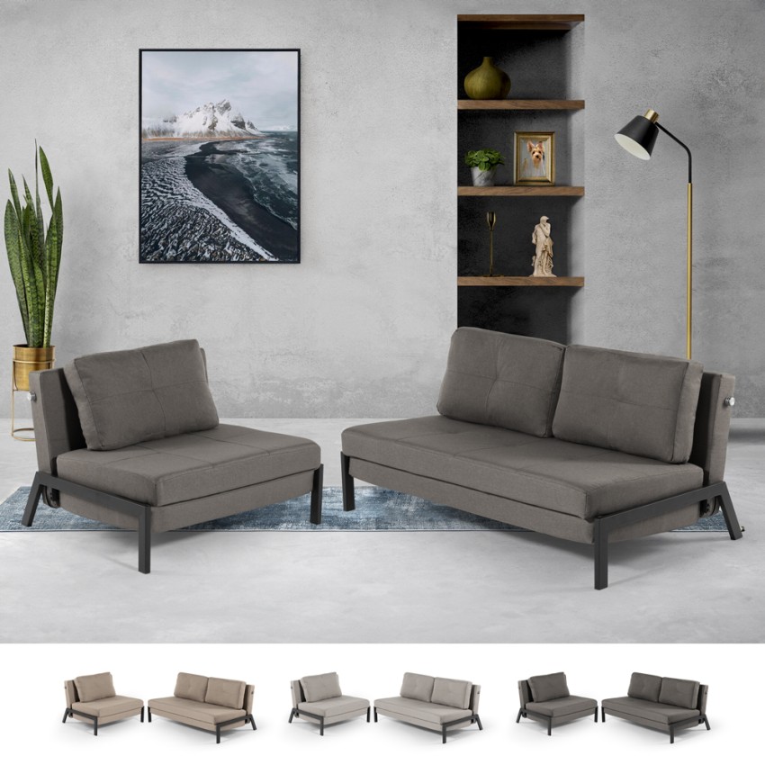 Ensemble canapé-lit 2 places + fauteuil pliant en tissu Elysee Vente Ensemble canapé-lit 2 places + fauteuil pliant en tissu Elysee Vente