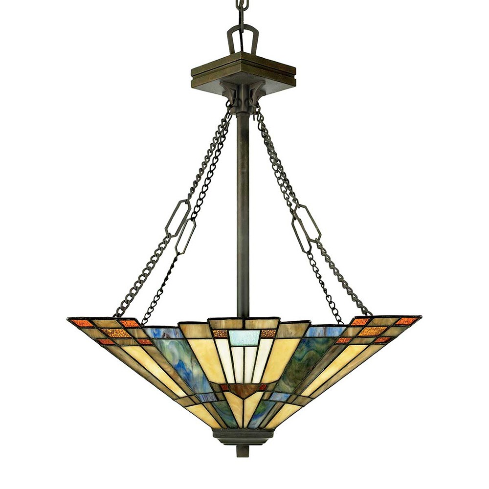 Lustre classique style Tiffany 3 lumières abat-jour en verre Inglenook