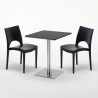 Table carrée 60x60 pied acier et plateau noir avec 2 chaises colorées Paris Pistachio 