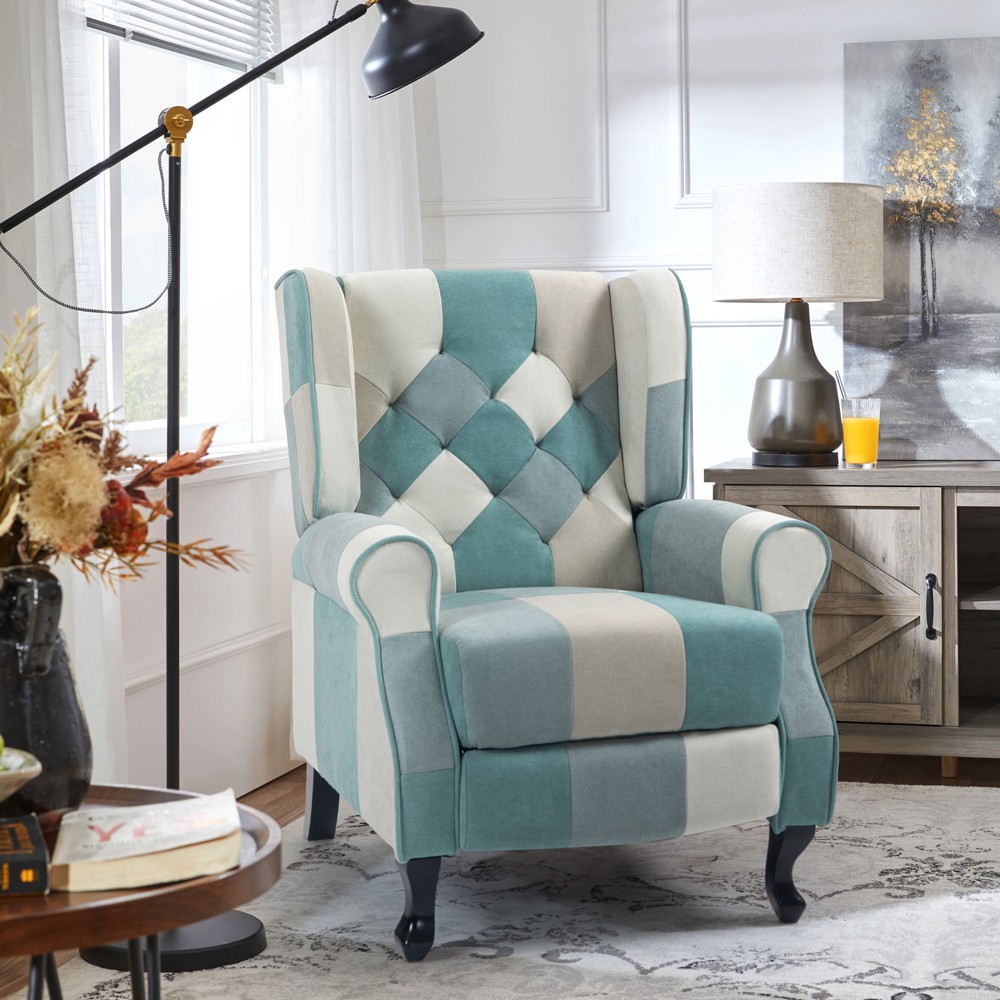 Fauteuil patchwork relax bergère inclinable repose-pieds bleu Ethron