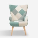 Fauteuil de salon style patchwork scandinave bois blanc et bleu Chapty Offre