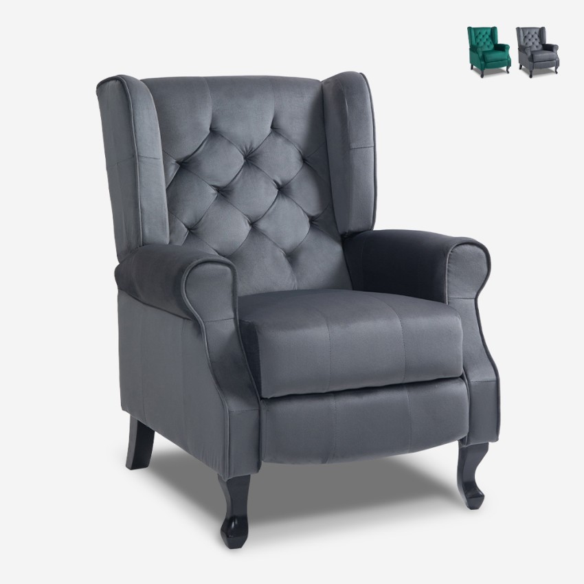 Fauteuil de salon bergère en tissu velours inclinable Ethron Lux Vente Fauteuil de salon bergère en tissu velours inclinable Ethron Lux Vente