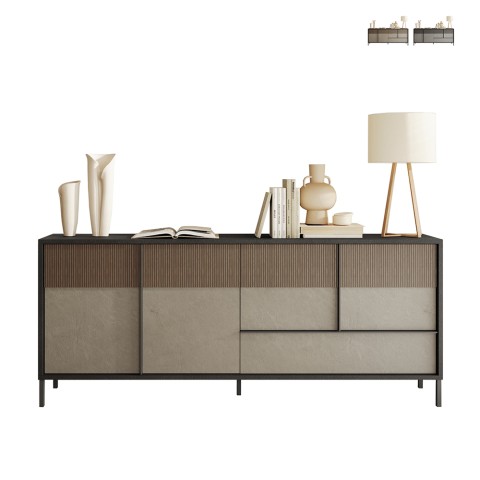 Buffet moderne en bois pour salon 4 portes 1 tiroir 206x40x86cm Adhele Promotion