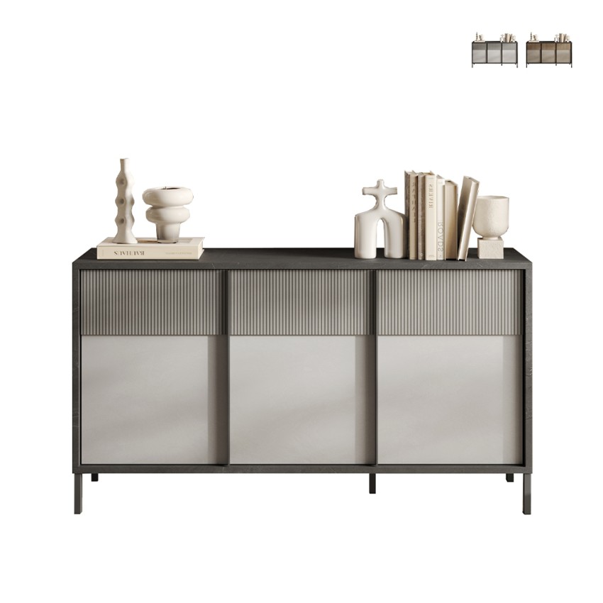 Buffet moderne en bois pour salon ou cuisine 156x40x86cm 3 portes Pitea Vente