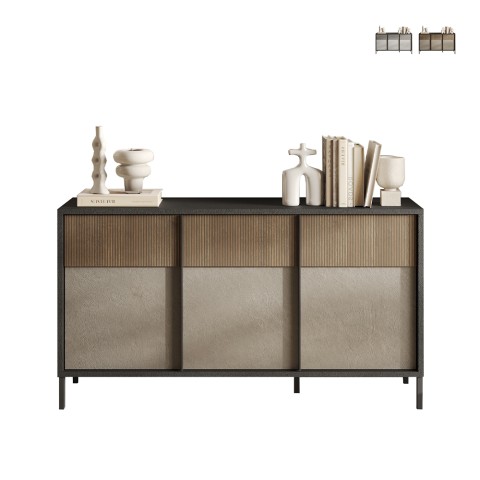 Buffet moderne en bois pour salon ou cuisine 156x40x86cm 3 portes Pitea Promotion