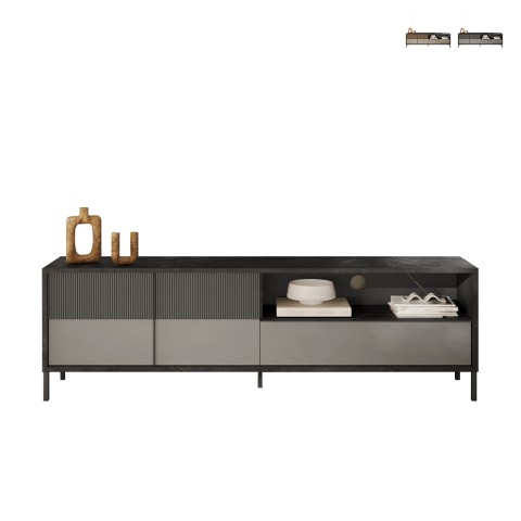 Meuble TV moderne sur pied 205x40x44cm 2 portes tiroir Jahn Promotion