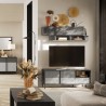 Meuble TV salon design moderne 2 portes 1 tiroir 156x40x64cm Saban Prix