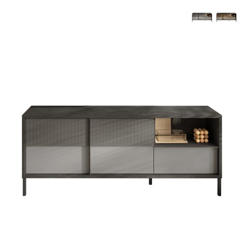 Meuble TV salon design moderne 2 portes 1 tiroir 156x40x64cm Saban Promotion
