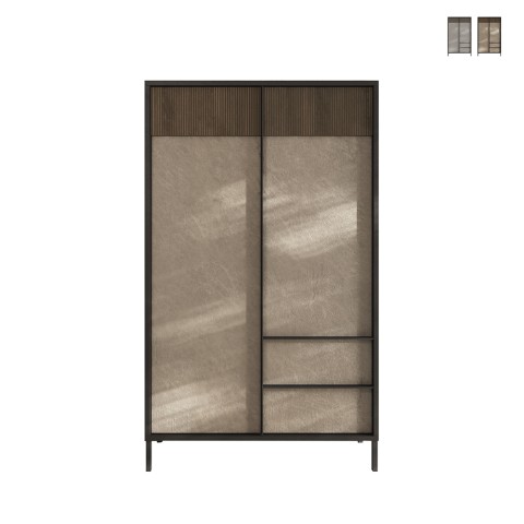 Buffet haut moderne avec 3 étagères et 2 tiroirs 106x177cm Blaine Promotion