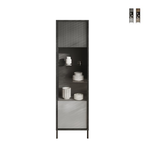 Vitrine moderne pour séjour, 2 étagères, 55x40x203 cm Winona Promotion