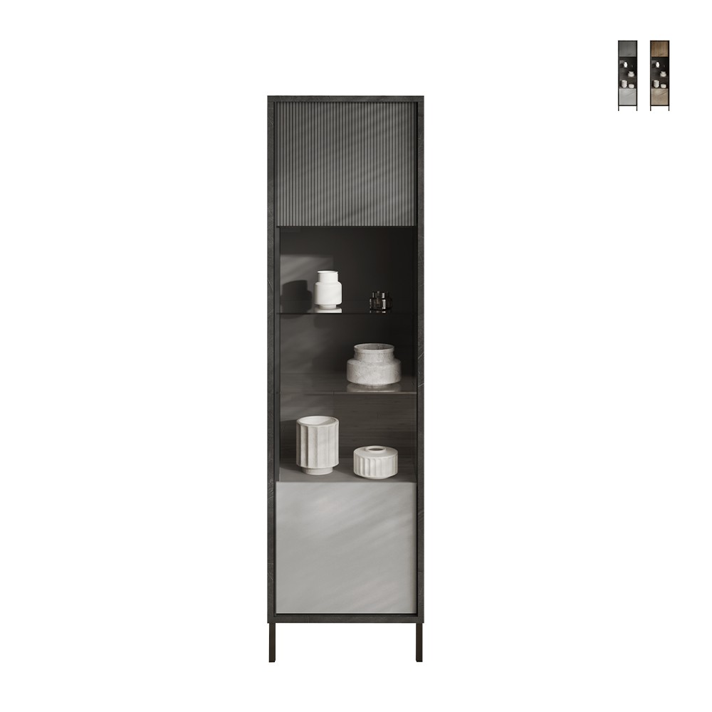 Vitrine moderne pour séjour, 2 étagères, 55x40x203 cm Winona