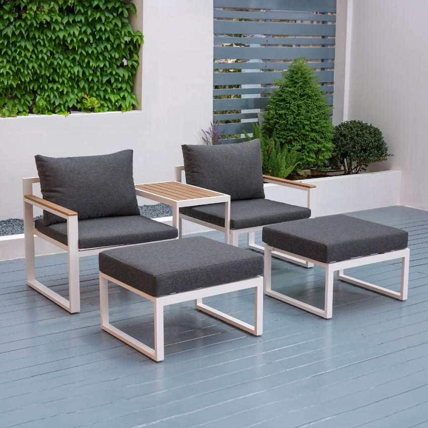 Salon de jardin 2 fauteuils avec repose-pieds et table basse Qamal Promotion Salon de jardin 2 fauteuils avec repose-pieds et table basse Qamal Promotion