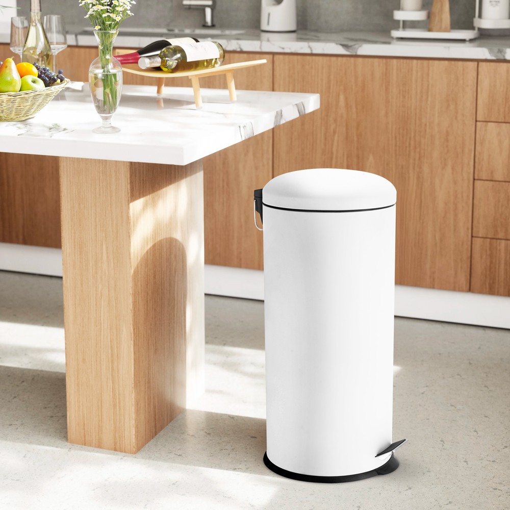Poubelle à pédale 30 litres en acier blanc extractible Nith