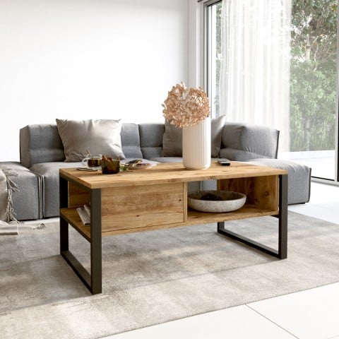 Table basse de café 100x60cm bois métal style industriel Maupin Promotion