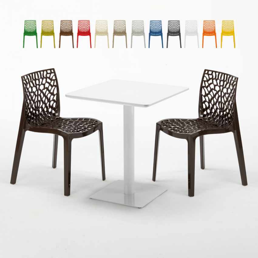 Table carrée 60x60 blanche avec 2 chaises colorées Gruvyer Lemon Dimensions