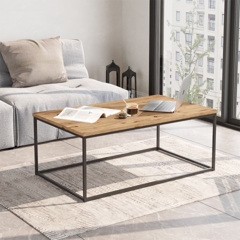 Table basse en bois métal minimaliste industriel 100x60 cm Nael Promotion
