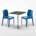 Table carrée 60x60 cm Base Argent E Top Noir Avec 2 Chaises Colorées Ice Pistachio Achat