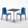 Table carrée 60x60 cm Base Argent E Top Noir Avec 2 Chaises Colorées Ice Pistachio Achat