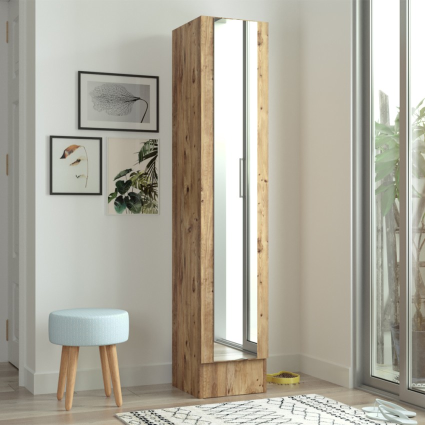 Armoire à chaussures en bois porte miroir 3 étagères 36x36x180cm Torge Promotion Armoire à chaussures en bois porte miroir 3 étagères 36x36x180cm Torge Promotion