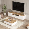 Meuble TV 3 portes + table basse blanche en bois design moderne Award Remises