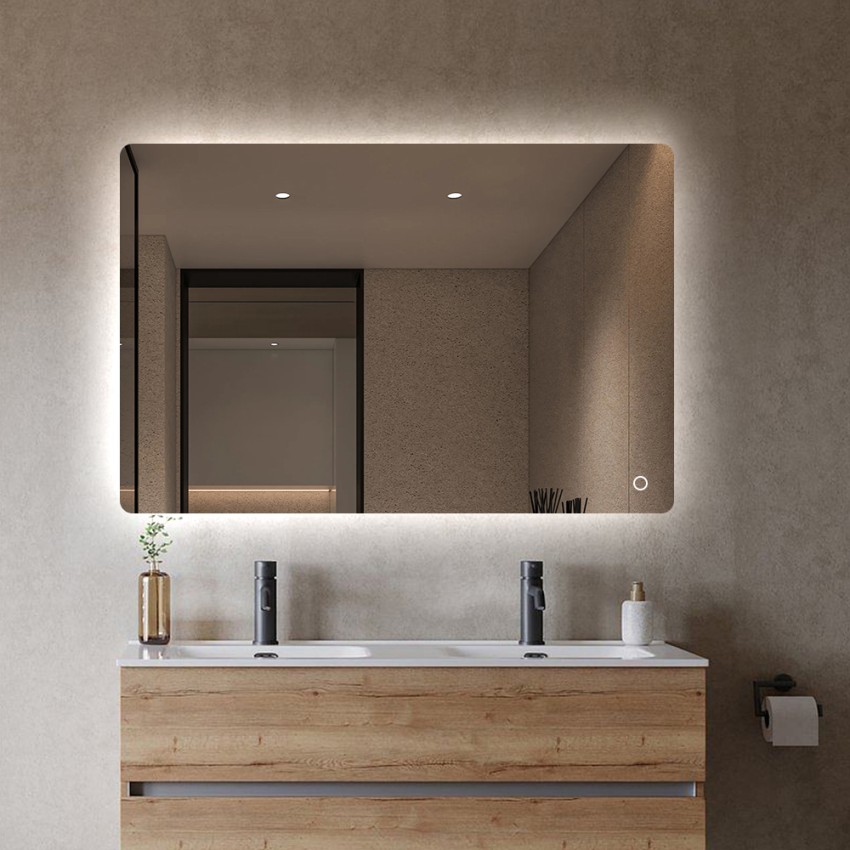 Miroir de salle de bain rétroéclairé lumières LED rectangulaire 70x90cm Strokkur L Promotion Miroir de salle de bain rétroéclairé lumières LED rectangulaire 70x90cm Strokkur L Promotion