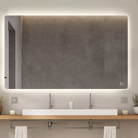 Miroir salle de bain 130x80cm design rétroéclairé lumières led Strokkur XXL. Promotion