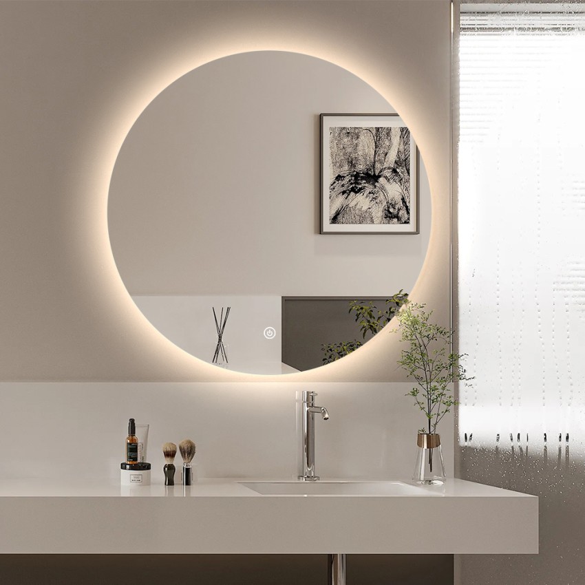 Miroir de salle de bain rond lumières LED 60cm rétroéclairé Rotorua M Promotion Miroir de salle de bain rond lumières LED 60cm rétroéclairé Rotorua M Promotion