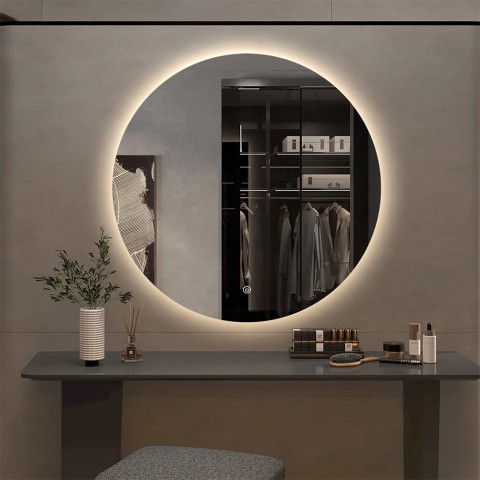 Miroir de salle de bain rond 70cm design rétroéclairé lumières led Rotorua L Promotion