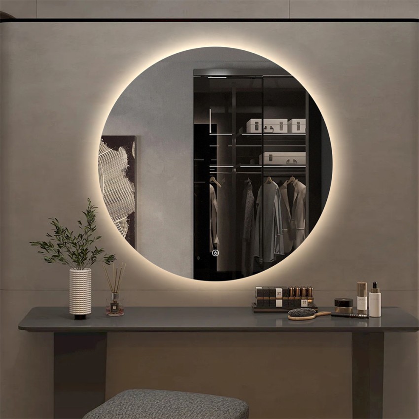 Miroir de salle de bain rond 70cm design rétroéclairé lumières LED Rotorua L Promotion Miroir de salle de bain rond 70cm design rétroéclairé lumières LED Rotorua L Promotion