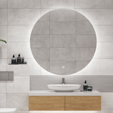 Miroir pour salle de bains avec lumières led circulaires de 80cm rétroéclairé Rotorua XL Promotion