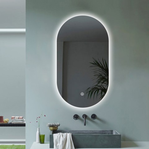 Miroir de salle de bain moderne rétroéclairé ovale 50x80cm lumières led Konughs M Promotion