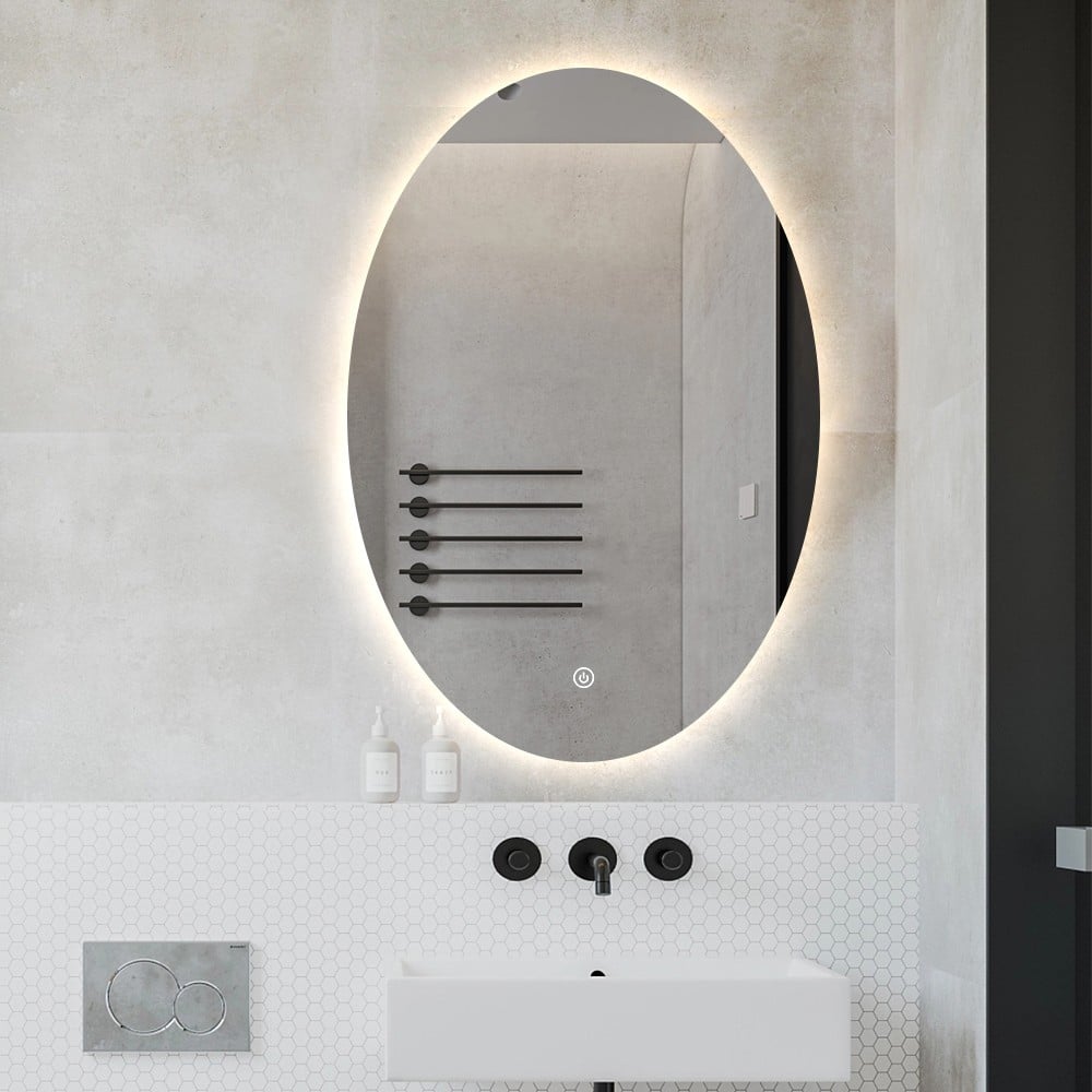 Miroir de salle de bain ovale moderne led 50x70cm rétroéclairé Sodin M