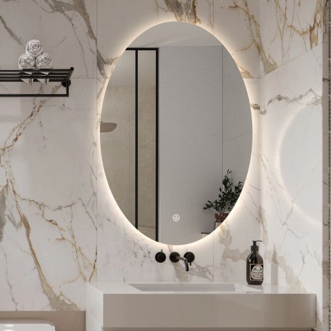 Miroir de salle de bain ovale 60x80cm avec lumières LED rétroéclairé Sodin L Promotion