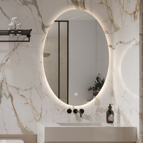 Miroir de salle de bain ovale 60x80cm avec lumières LED rétroéclairées Sodin L Promotion