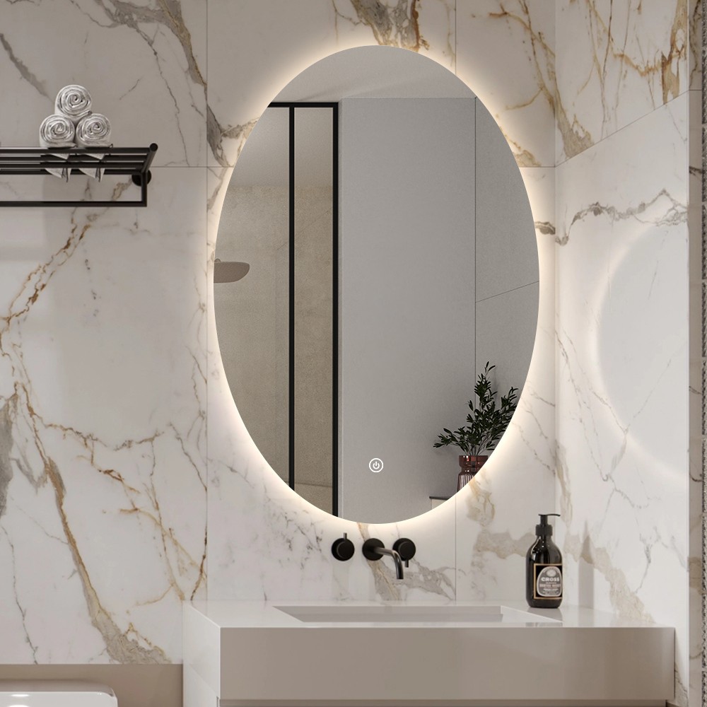 Miroir de salle de bain ovale 60x80cm avec lumières LED rétroéclairées Sodin L