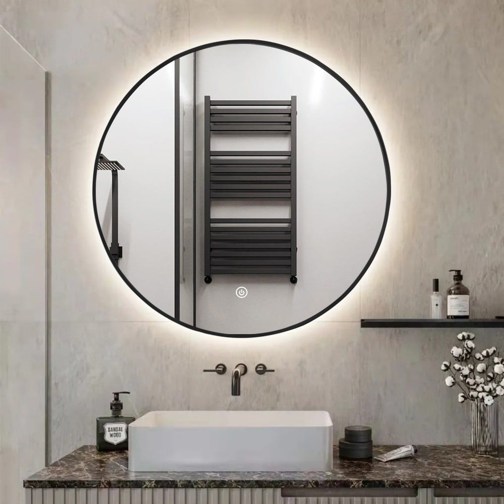 Miroir de salle de bain LED rond 80cm cadre rétroéclairé Laugarv XL