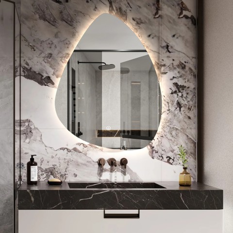 Miroir de salle de bains rétroéclairé 60x80cm design à goutte Vmidur L Promotion